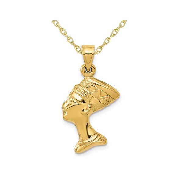 Egyptian Nefertiti Charm Pendant Necklace in 14K Yellow Gold with Chain